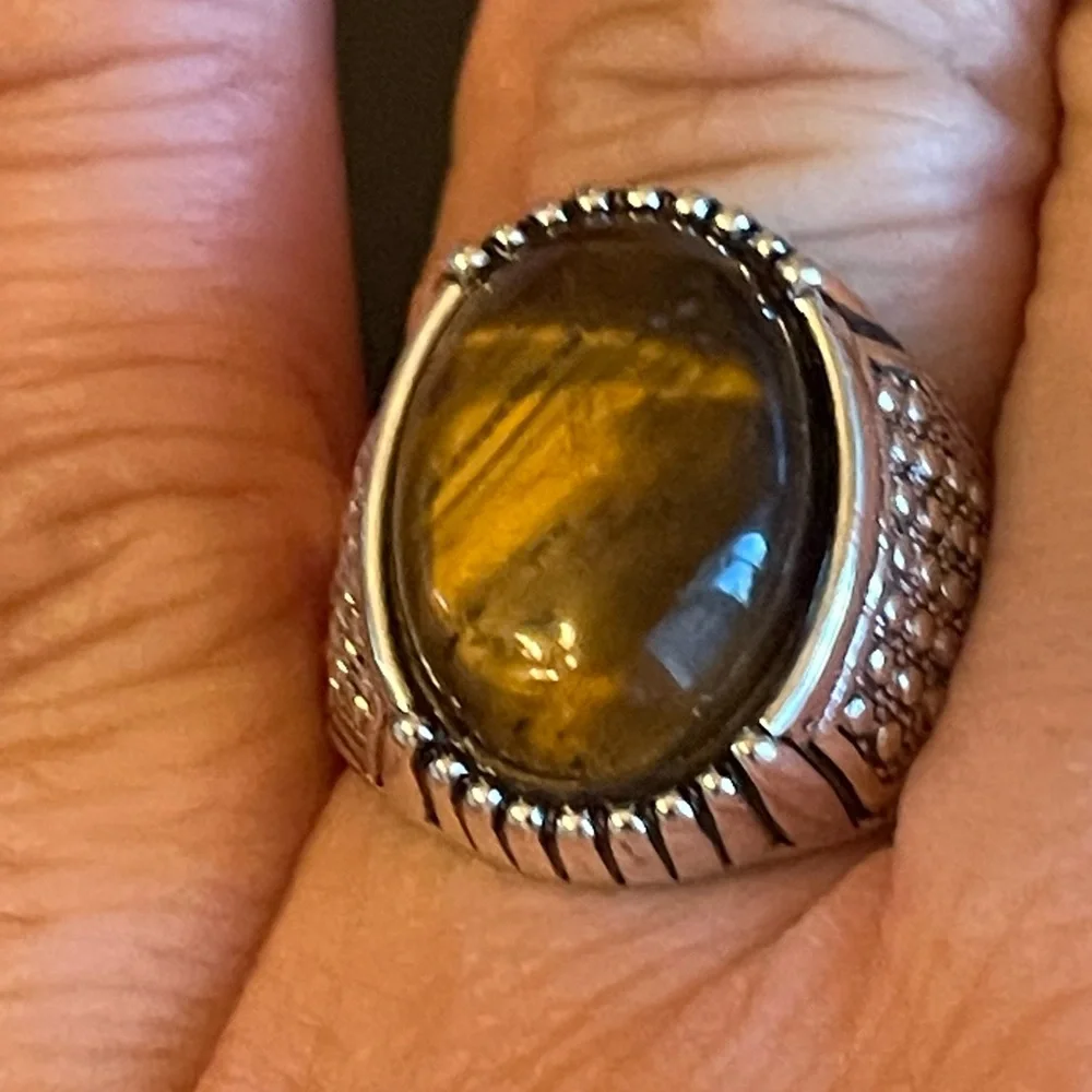 Men's Silver Ring with Brown Tiger's Eye Stone